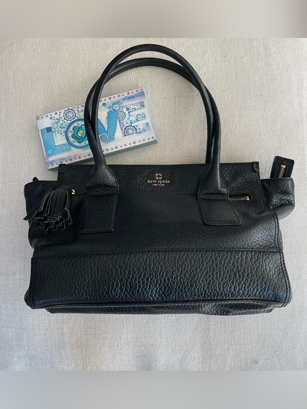 Kate Spade Black Pebbled Leather Southport Avenue Oden Tote Handbag Bag